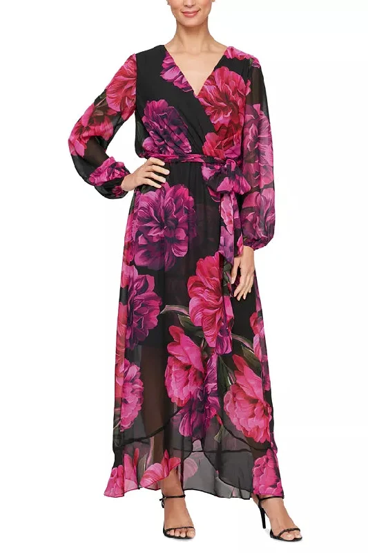 SL Fashion Surplice Neck Tie Waist Maxi Dress Comfortable Pleated Maxi Dress