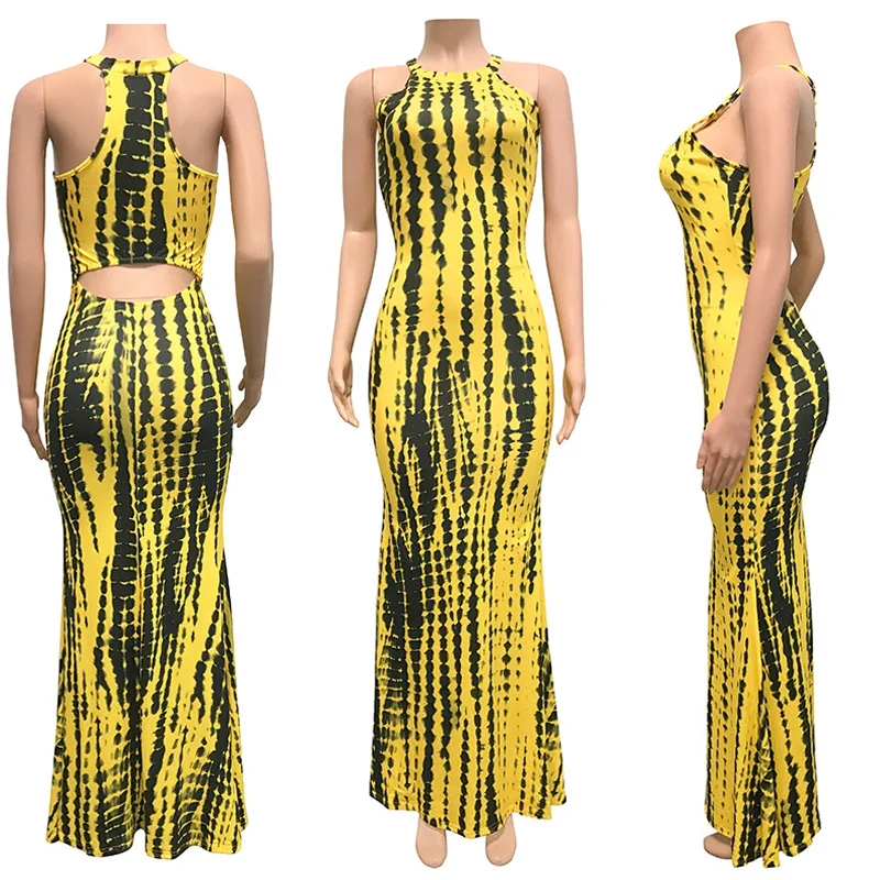 Sleeveless Print Maxi Dresses Stylish Maxi Dress with Pleats