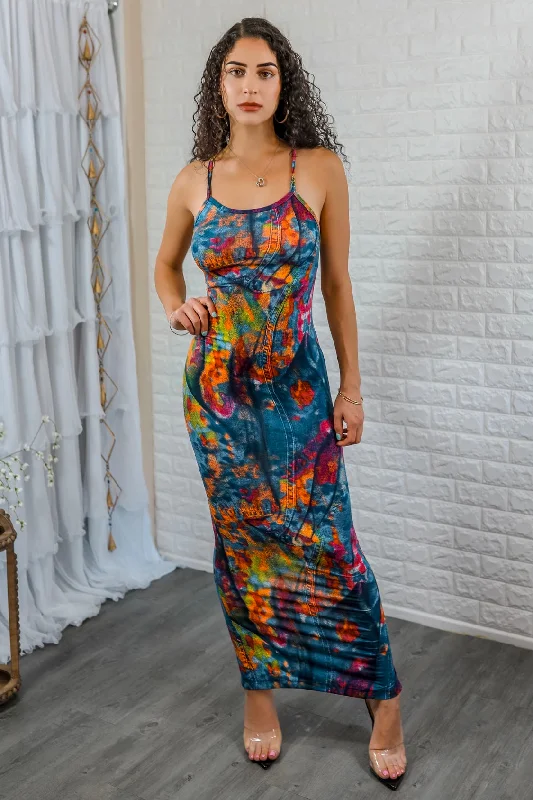 So Iconic Multi Colors Bodycon Maxi Dress Stylish Maxi Dress with Frills