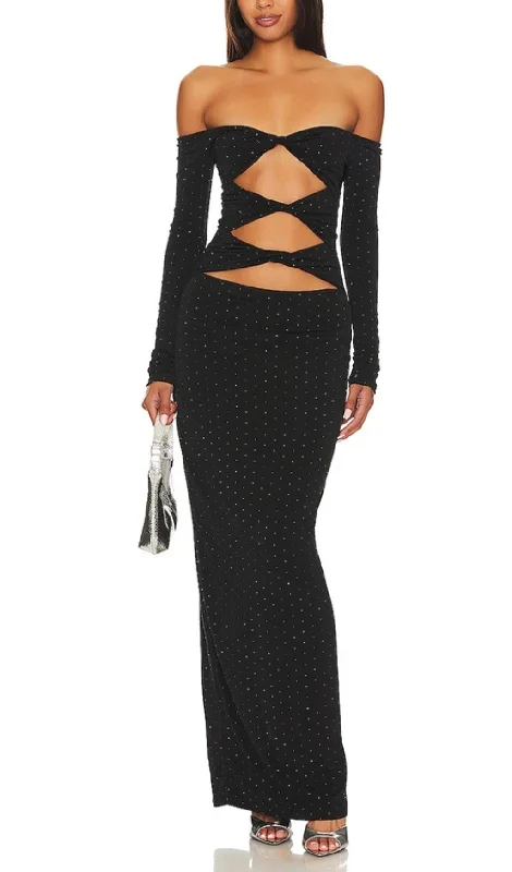 STRAPLESS BRIGHT DIAMOND HOLLOW SLIM MAXI DRESS Classic V-Neck Maxi Dress