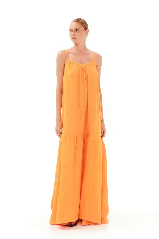 Tank Linen Maxi Dress Orange Elegant Boho Maxi Dress