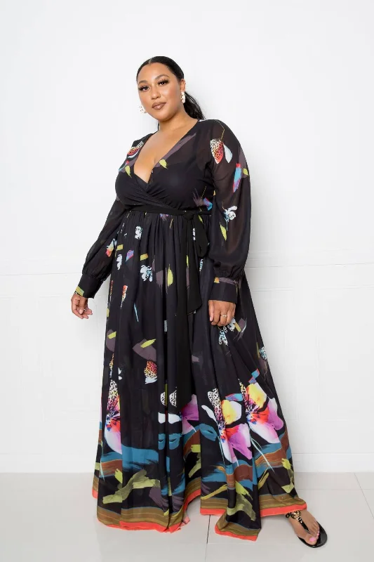Tropical Print Maxi Dress in Black Multi Cozy Ribbed Maxi Dress