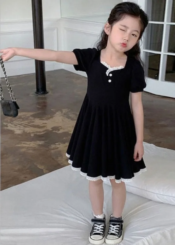 Unique Black Square Collar Lace Patchwork Button Cotton Girls Party Maxi Dress Short Sleeve Fashionable Printed Maxi Dress Unique Black Square Collar Lace Patchwork Button Cotton Girls Party Maxi Dress Short Sleeve Fashionable Printed Maxi Dress