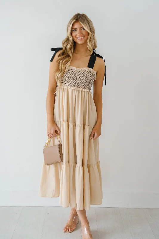 Rachael Shoulder Tie Maxi Dress - Beige - FINAL SALE Comfortable Maxi Dress with Sleeves Rachael Shoulder Tie Maxi Dress - Beige - FINAL SALE Comfortable Maxi Dress with Sleeves