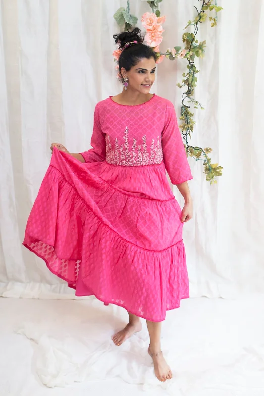 Wildflower tiered Maxi dress-Pink Elegant Boho Maxi Dress
