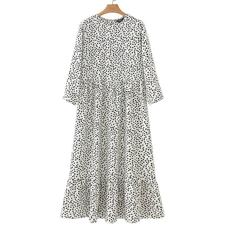 Women White Dots Print Maxi Dress 2023 Pleated Three Quarter Sleeve Female Casual Straight Dresses Chic Ankle Length Vestidos Fashionable Maxi Dress with Fringe Women White Dots Print Maxi Dress 2023 Pleated Three Quarter Sleeve Female Casual Straight Dresses Chic Ankle Length Vestidos Fashionable Maxi Dress with Fringe