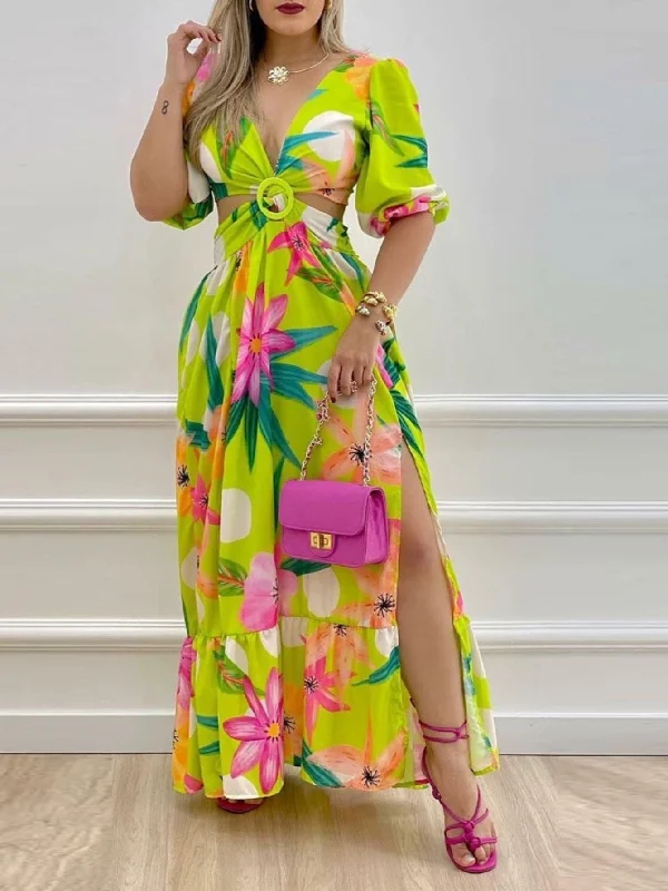 Camisole Vintage Floral Print Maxi Dress Stylish Button-Up Maxi Dress