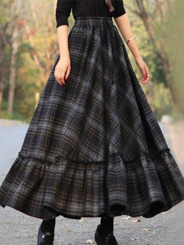 Women's Dresses Fresh Sweet Plaid Split Maxi Dress Casual Maxi Dress with Pockets