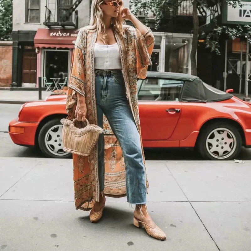 Yellow Floral Print,Bohemian Kimono, Boho Maxi Dress Fashionable Asymmetrical Maxi Dress