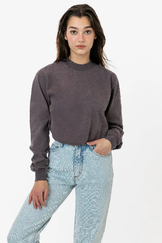 1406GD Unisex - Long Sleeve Garment Dye Mockneck T-Shirt Sequined Glittery Shiny