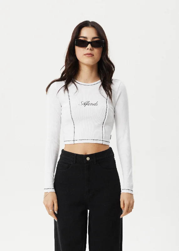 AFENDS Womens Notice - Long Sleeve Tee - White Elasticated Padded Insulated