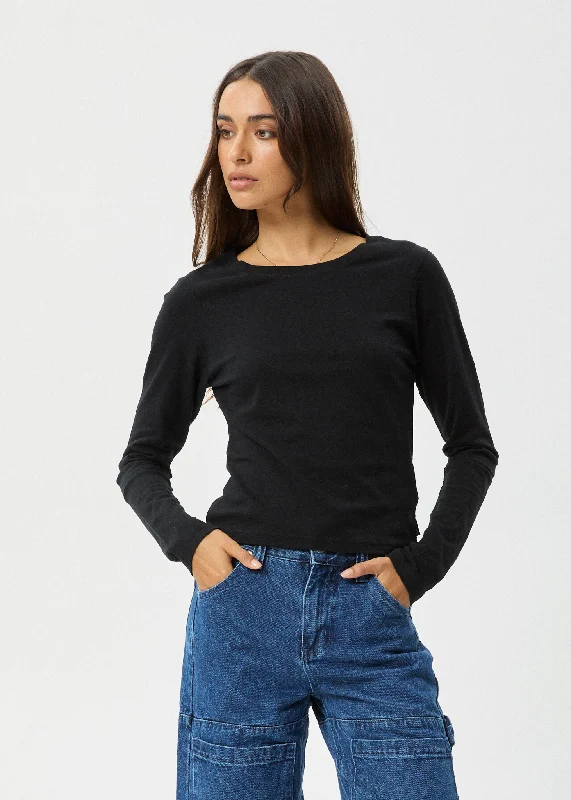 AFENDS Womens Elevate - Long Sleeve Tee - Black Polka Dot Checkered Tartan