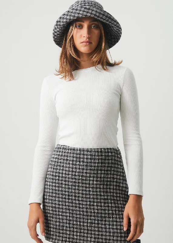 AFENDS Womens Harvey - Ribbed Long Sleeve Tee - Off White Graphic T-Shirt Round Neck Polyester AFENDS Womens Harvey - Ribbed Long Sleeve Tee - Off White Graphic T-Shirt Round Neck Polyester