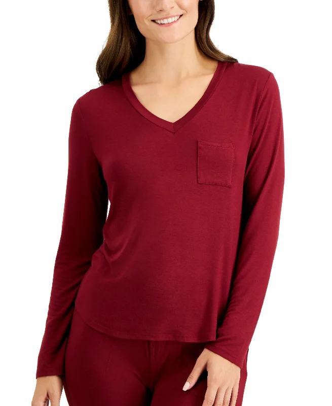 Alfani Essentials Long Sleeve Pocket Pajama T-Shirt Seamless Knitted Crochet