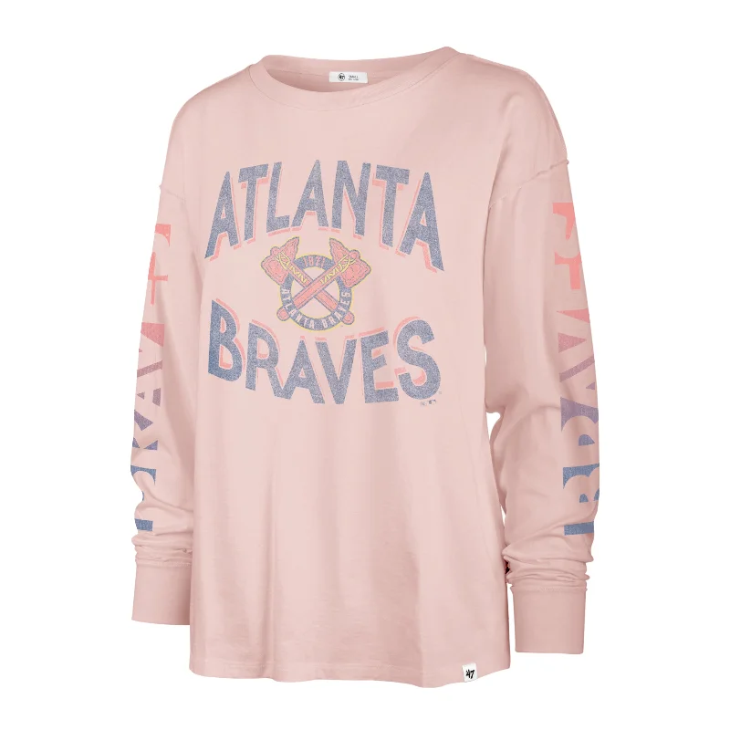 ATLANTA BRAVES CLOUD NINE '47 SOA LONG SLEEVE TEE WOMENS Oversized T-Shirt Spandex breathable ATLANTA BRAVES CLOUD NINE '47 SOA LONG SLEEVE TEE WOMENS Oversized T-Shirt Spandex breathable