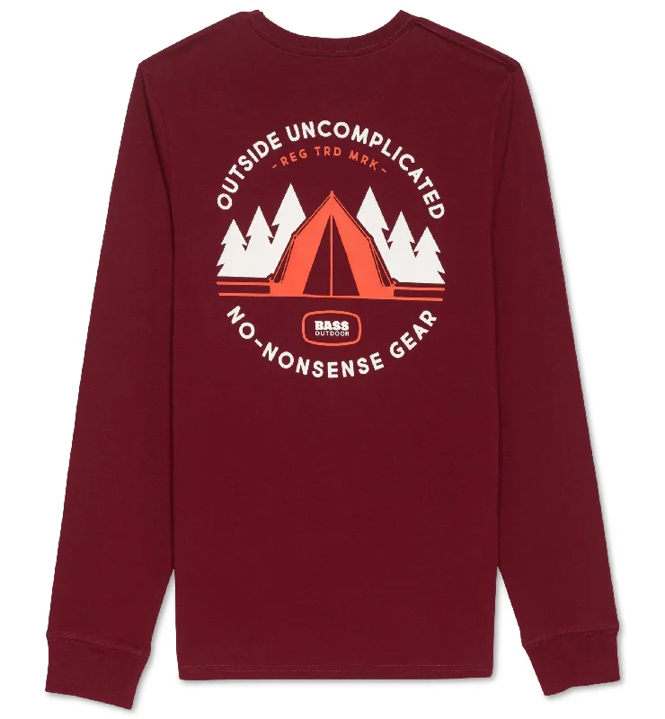 Bass Outdoor Mens Tent Graphic Long Sleeve T-Shirt Zippered Buttoned Snapped