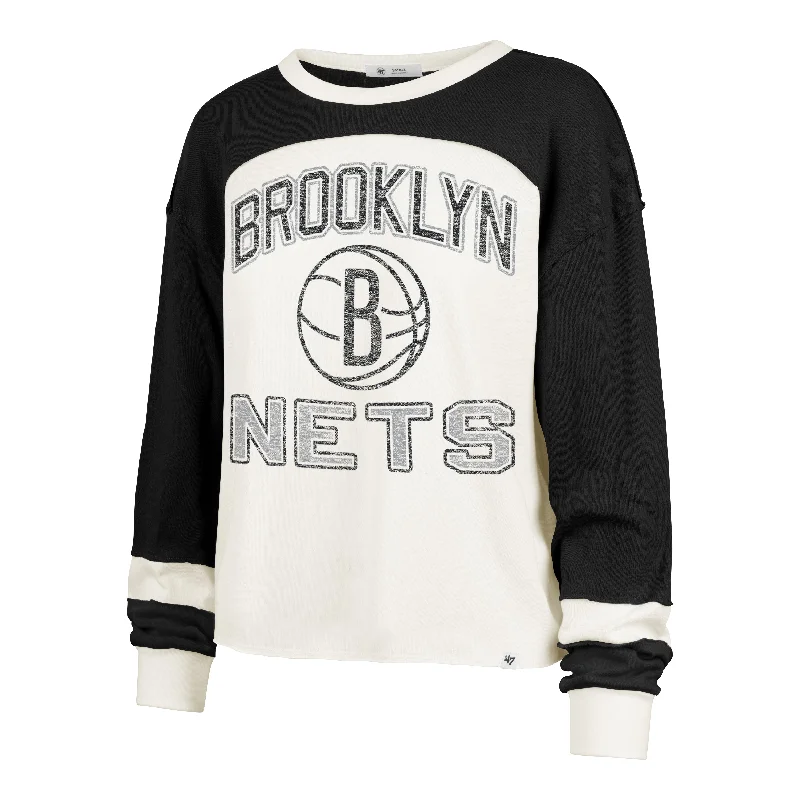 BROOKLYN NETS ARENA CURVE '47 TONI LONG SLEEVE TEE WOMENS Silk Blend Satin Velvet