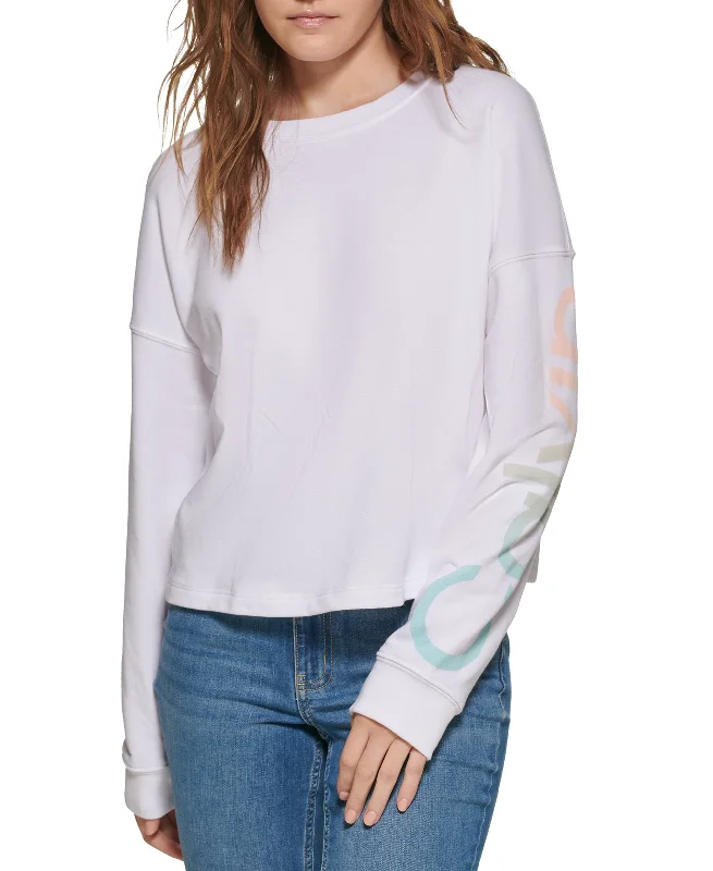 Calvin Klein Jeans Petite Crewneck Long Sleeve T-Shirt Silk Blend Satin Velvet