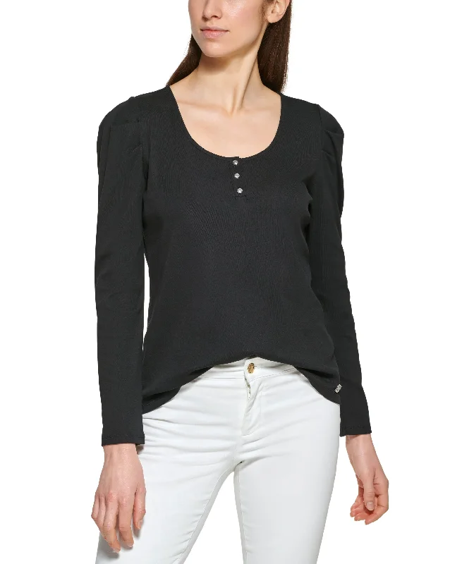 Calvin Klein Long Sleeve Puff Shoulder Tee Boxy Fit Fitted Loose