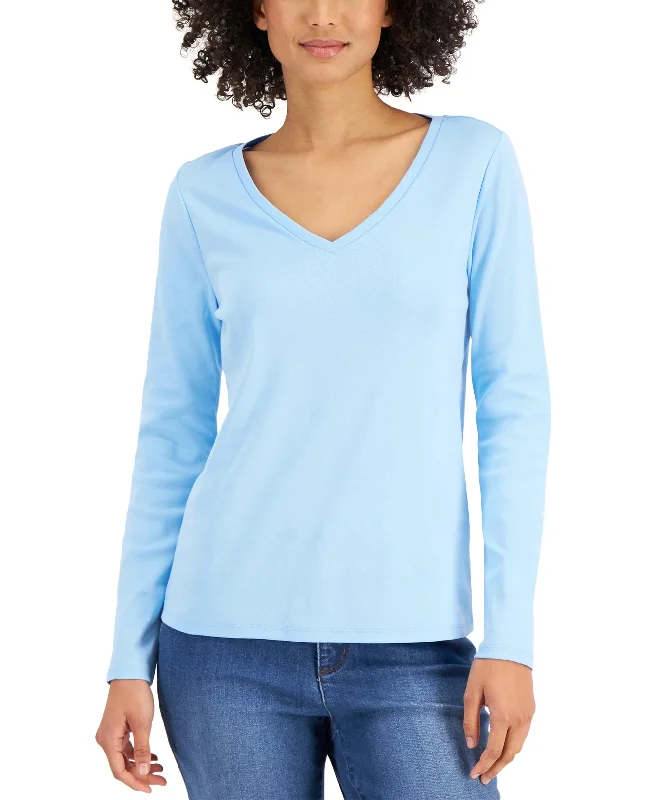 Charter Club Cotton Long Sleeve V Neck T-Shirt Front Pockets Side Pockets Patch Pockets