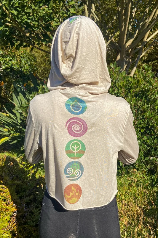 Elements Cropped Long Sleeve Hoodie T-Shirt Handmade Hand-knitted Hand-woven