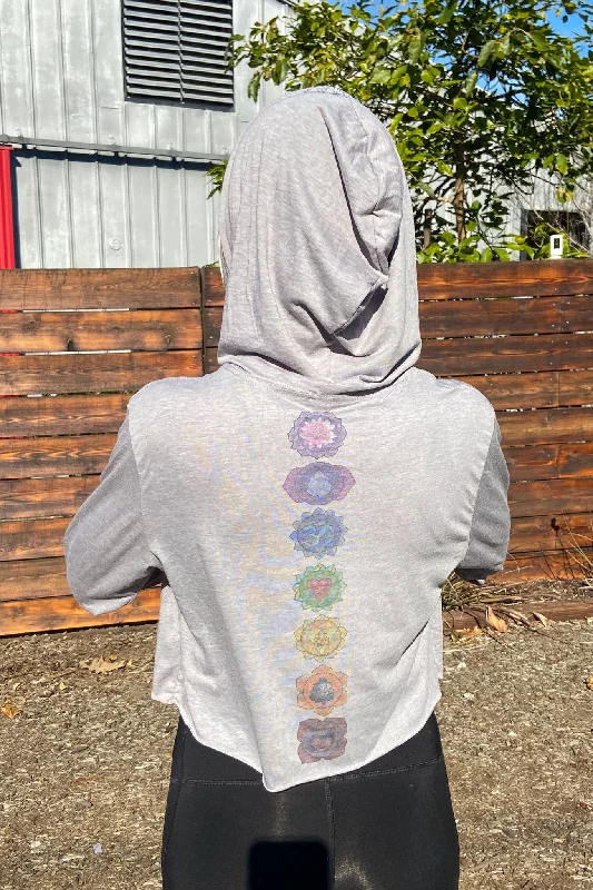 Full Chakra Back Cropped Long Sleeve Hoodie T-Shirt Graphic Embroidered Appliqued