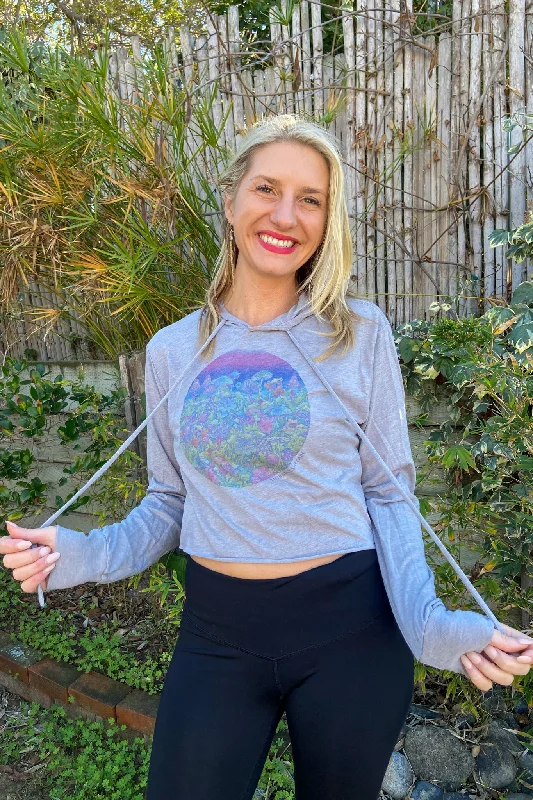 Entheogenic Mushroom Sunset Fox Cropped Long Sleeve Hoodie T-Shirt Welt Pockets Slit Pockets Entheogenic Mushroom Sunset Fox Cropped Long Sleeve Hoodie T-Shirt Welt Pockets Slit Pockets