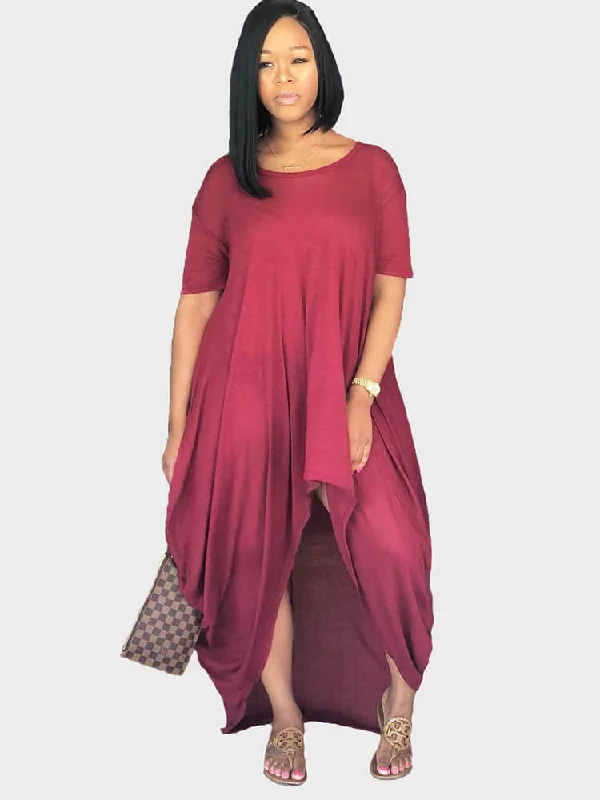 Ruched Irregular T-shirt Maxi Dresses Mesh Blend Leather Blend Suede Blend