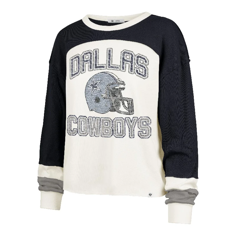 DALLAS COWBOYS HISTORIC GRIDIRON CURVE '47 TONI LONG SLEEVE TEE WOMENS Knit Fabric Woven Fabric Fleece Fabric DALLAS COWBOYS HISTORIC GRIDIRON CURVE '47 TONI LONG SLEEVE TEE WOMENS Knit Fabric Woven Fabric Fleece Fabric