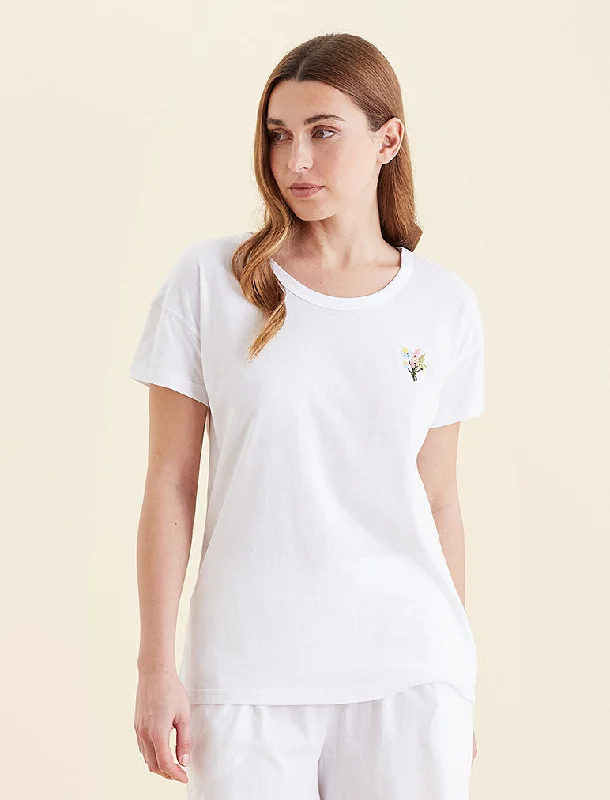 Delphine Embroidered Tee Asymmetrical Pockets Print