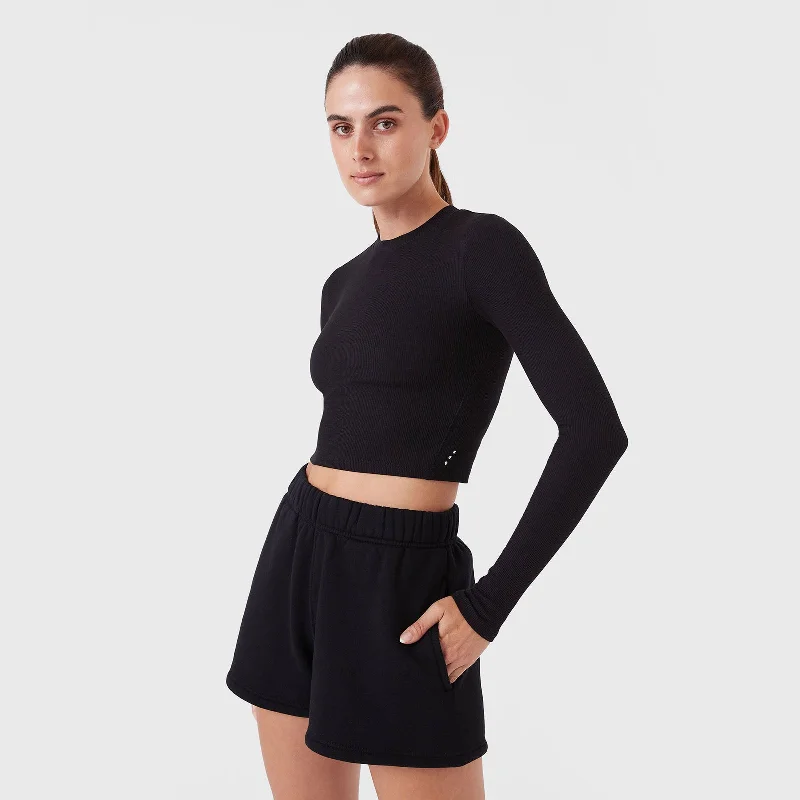 REC GEN - Form Rib Long Sleeve Tee Black Front Pockets Side Pockets Patch Pockets