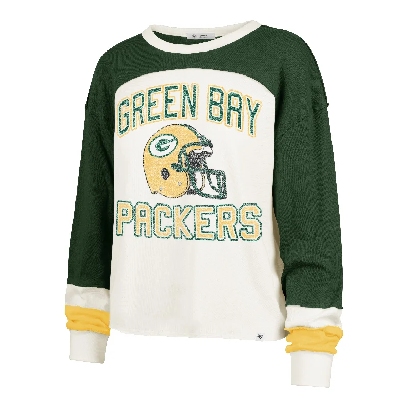 GREEN BAY PACKERS HISTORIC GRIDIRON CURVE '47 TONI LONG SLEEVE TEE WOMENS Mesh Fabric Canvas Fabric Denim Fabric GREEN BAY PACKERS HISTORIC GRIDIRON CURVE '47 TONI LONG SLEEVE TEE WOMENS Mesh Fabric Canvas Fabric Denim Fabric