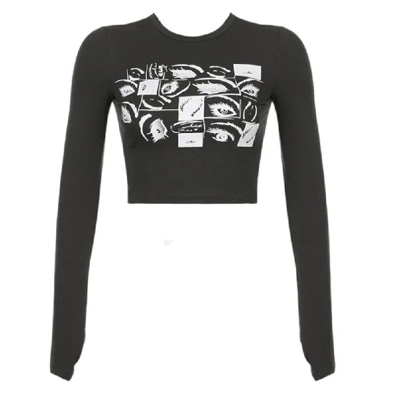Grunge Eyes Long Sleeve Tee Elasticated Padded Insulated