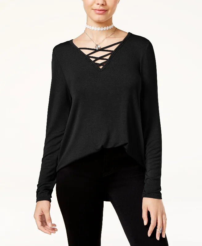 Hippie Rose Juniors Long Sleeve Lace Up Cozy T-Shirt Mesh Blend Leather Blend Suede Blend Hippie Rose Juniors Long Sleeve Lace Up Cozy T-Shirt Mesh Blend Leather Blend Suede Blend