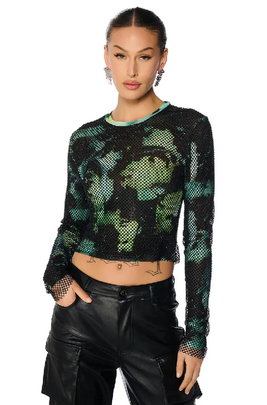 ISSA VIBE RHINESTONE EMBELLISHED LONG SLEEVE TEE Lace Blend Ribbed Blend Corduroy Blend ISSA VIBE RHINESTONE EMBELLISHED LONG SLEEVE TEE Lace Blend Ribbed Blend Corduroy Blend