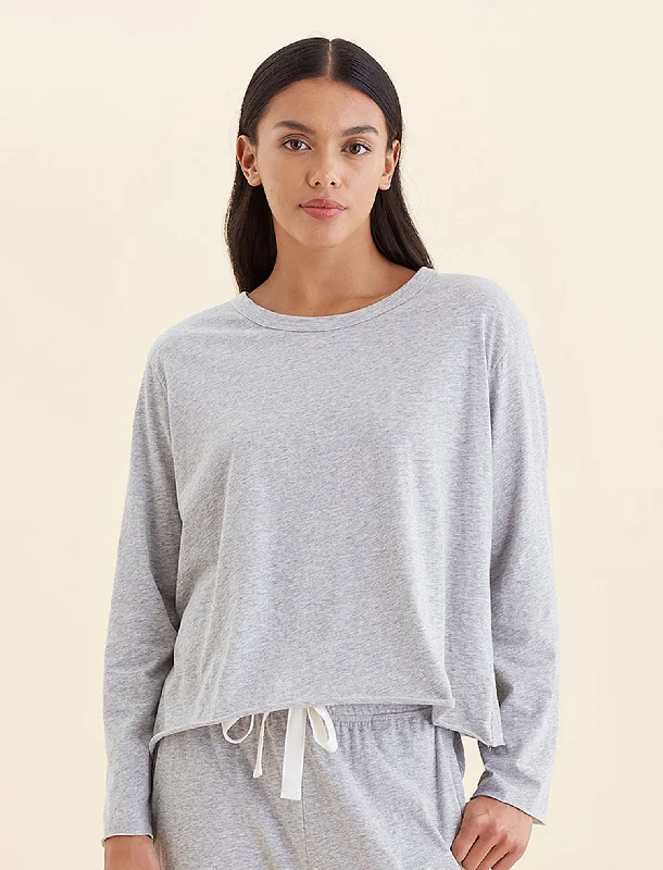 Jada Organic Cotton Boxy Long Sleeve Tee Ribbed Striped Patterned