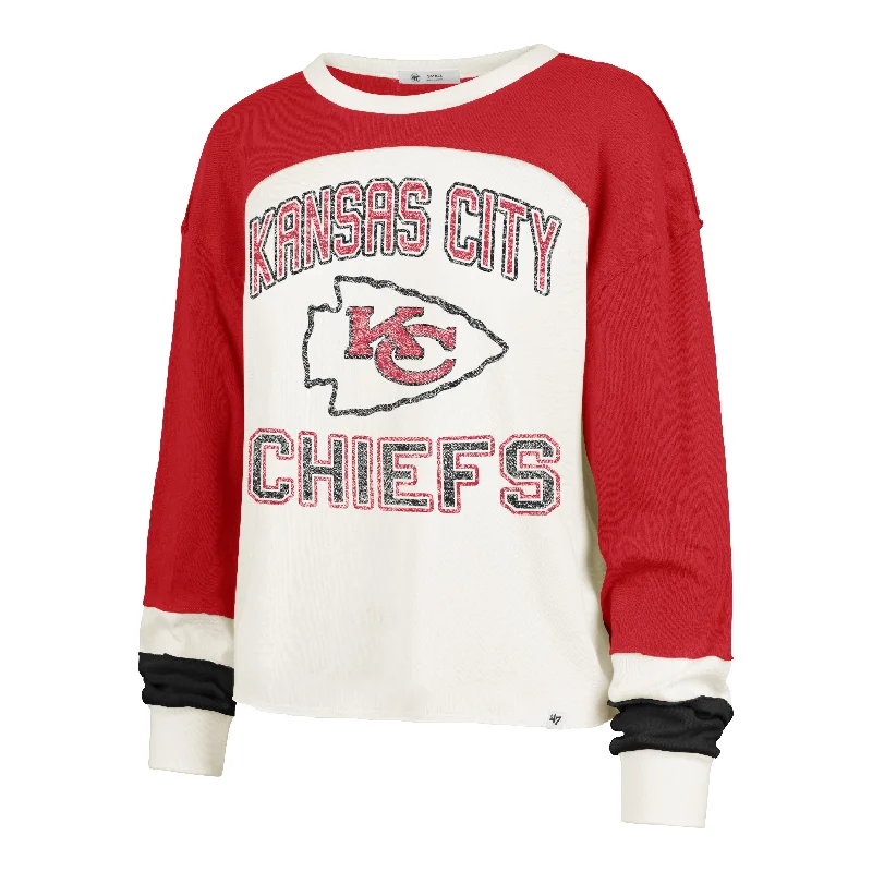 KANSAS CITY CHIEFS GRIDIRON CURVE '47 TONI LONG SLEEVE TEE WOMENS Real Fur Shearling Chenille KANSAS CITY CHIEFS GRIDIRON CURVE '47 TONI LONG SLEEVE TEE WOMENS Real Fur Shearling Chenille