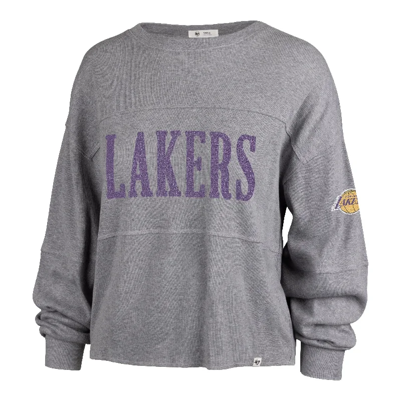 LOS ANGELES LAKERS '47 JADA LONG SLEEVE TEE WOMENS Graphic T-Shirt Round Neck Polyester LOS ANGELES LAKERS '47 JADA LONG SLEEVE TEE WOMENS Graphic T-Shirt Round Neck Polyester