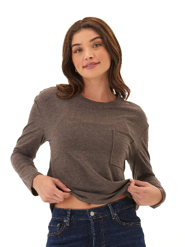 Maggie Triblend Long Sleeve Pocket Tee Anti-Shrink Durable Soft