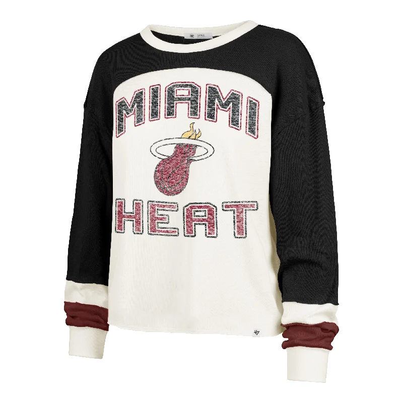 MIAMI HEAT ARENA CURVE '47 TONI LONG SLEEVE TEE WOMENS Houndstooth Herringbone Solid MIAMI HEAT ARENA CURVE '47 TONI LONG SLEEVE TEE WOMENS Houndstooth Herringbone Solid