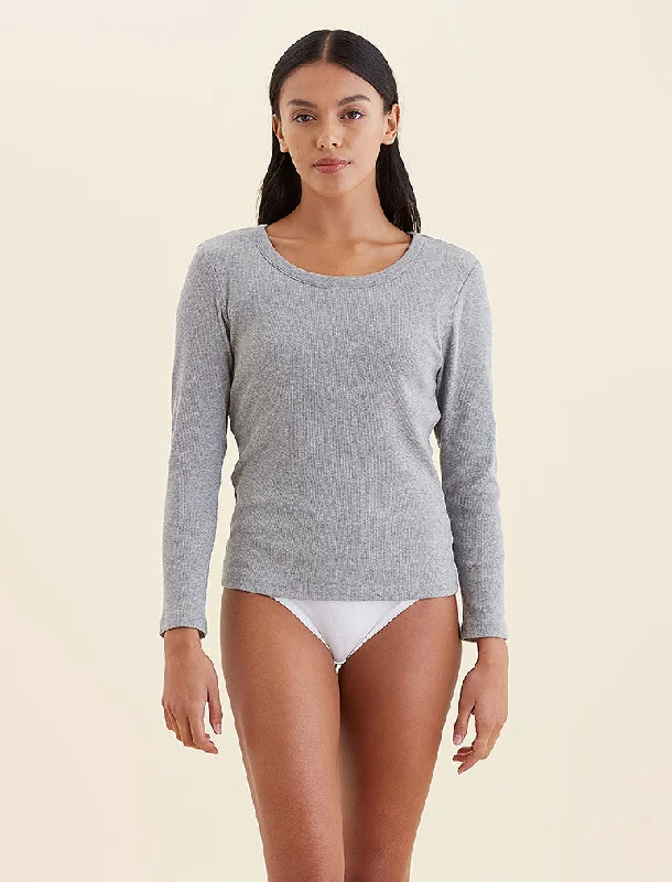 Milla Rib Shelf Bra Long Sleeve Tee Zippered Front Buttoned Front Snap Front