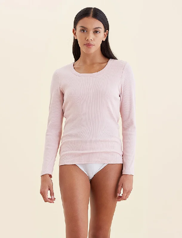 Milla Rib Shelf Bra Long Sleeve Tee Polka Dot Checkered Tartan