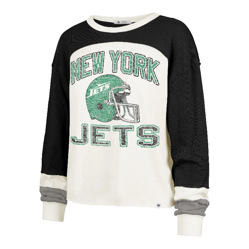 NEW YORK JETS HISTORIC GRIDIRON CURVE '47 TONI LONG SLEEVE TEE WOMENS Collared Crew Neck Turtle Neck NEW YORK JETS HISTORIC GRIDIRON CURVE '47 TONI LONG SLEEVE TEE WOMENS Collared Crew Neck Turtle Neck