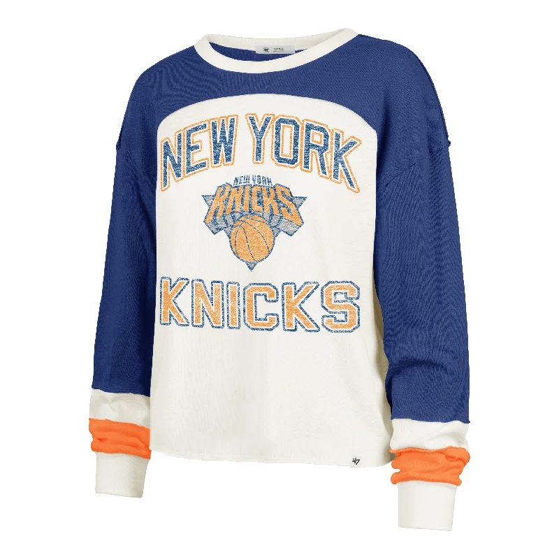 NEW YORK KNICKS ARENA CURVE '47 TONI LONG SLEEVE TEE WOMEN Graphic Embroidered Appliqued NEW YORK KNICKS ARENA CURVE '47 TONI LONG SLEEVE TEE WOMEN Graphic Embroidered Appliqued