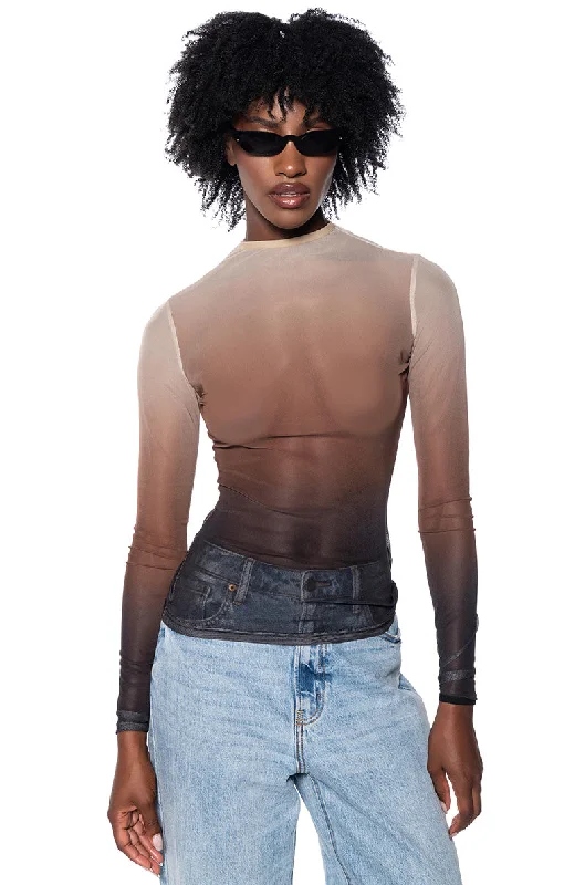 OMBRE LONG SLEEVE MESH TEE Terry Blend Velvet Blend Canvas Blend