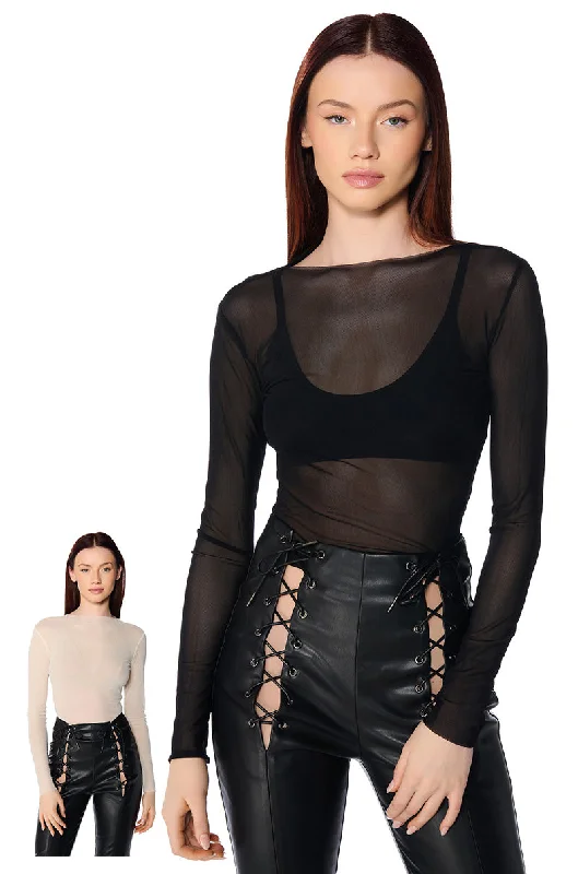 PAXTON TWO PACK RAW HEM LONG SLEEVE MESH TEES IN BLACK AND CREAM Boxy Fit Fitted Loose PAXTON TWO PACK RAW HEM LONG SLEEVE MESH TEES IN BLACK AND CREAM Boxy Fit Fitted Loose