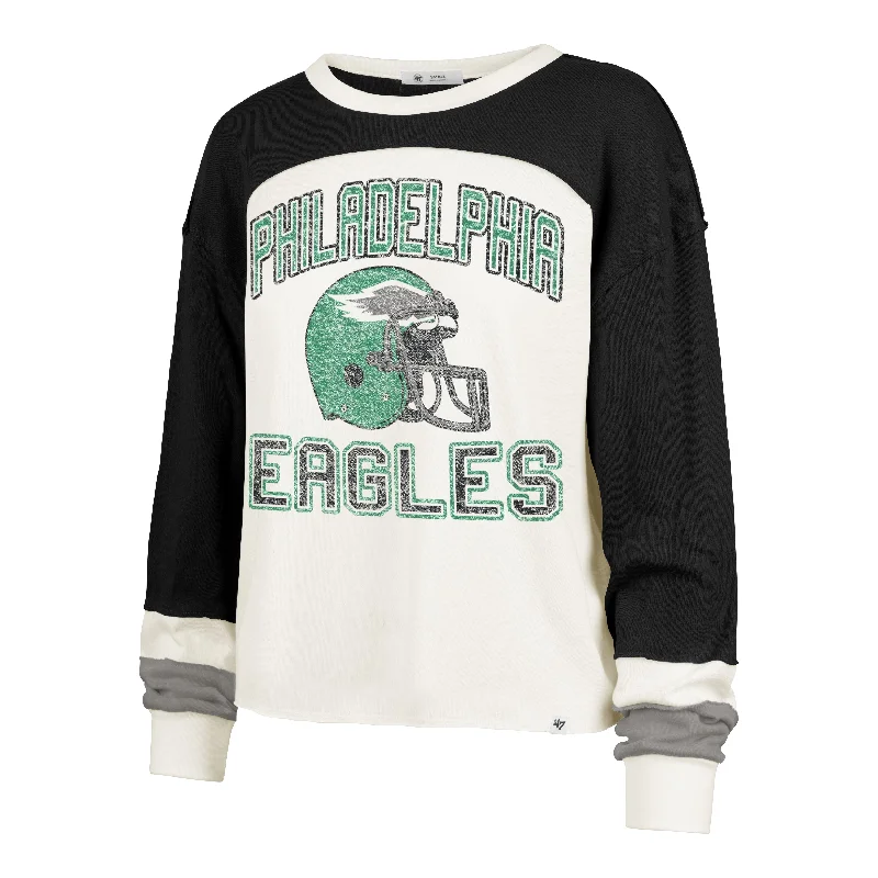 PHILADELPHIA EAGLES HISTORIC GRIDIRON CURVE '47 TONI LONG SLEEVE TEE WOMENS Oversized T-Shirt Spandex breathable PHILADELPHIA EAGLES HISTORIC GRIDIRON CURVE '47 TONI LONG SLEEVE TEE WOMENS Oversized T-Shirt Spandex breathable