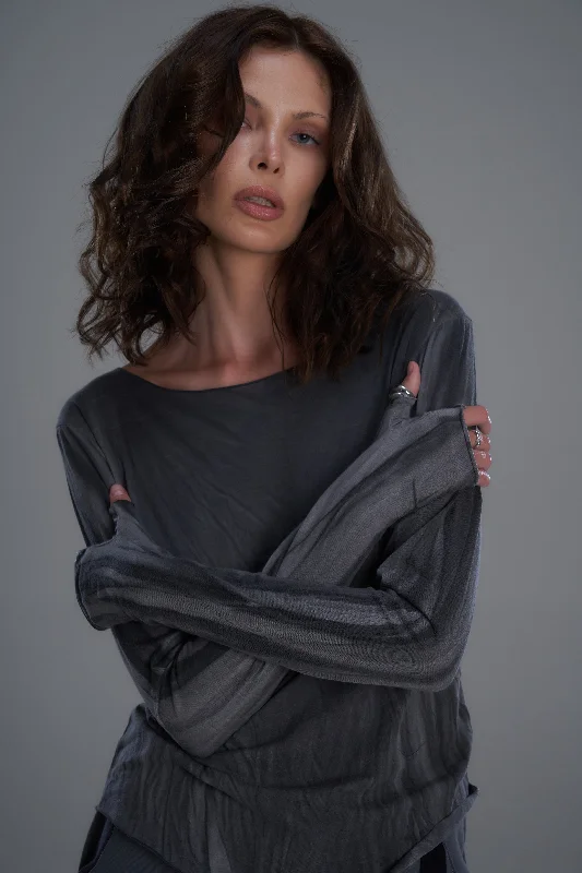 Pigment dye long tee with finger Fitted T-Shirt Seamless Stretchy