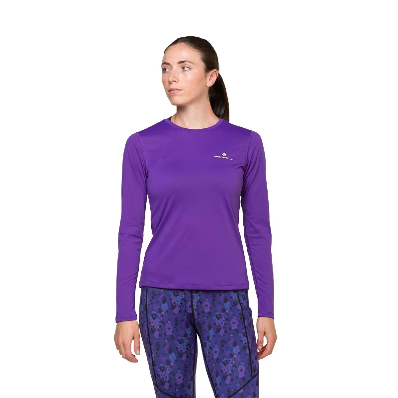 Ronhill | Women's Core L/S Tee - Regal Purple/Acid Plaid T-Shirt Polka Dot Checkered Ronhill | Women's Core L/S Tee - Regal Purple/Acid Plaid T-Shirt Polka Dot Checkered