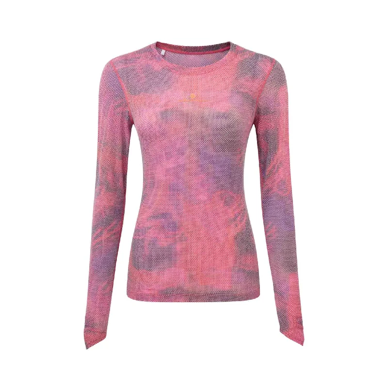 Ronhill | Women's Tech Golden Hour L/S Tee - Salsa Illuminations Ribbed T-Shirt High Neck Heavyweight Ronhill | Women's Tech Golden Hour L/S Tee - Salsa Illuminations Ribbed T-Shirt High Neck Heavyweight
